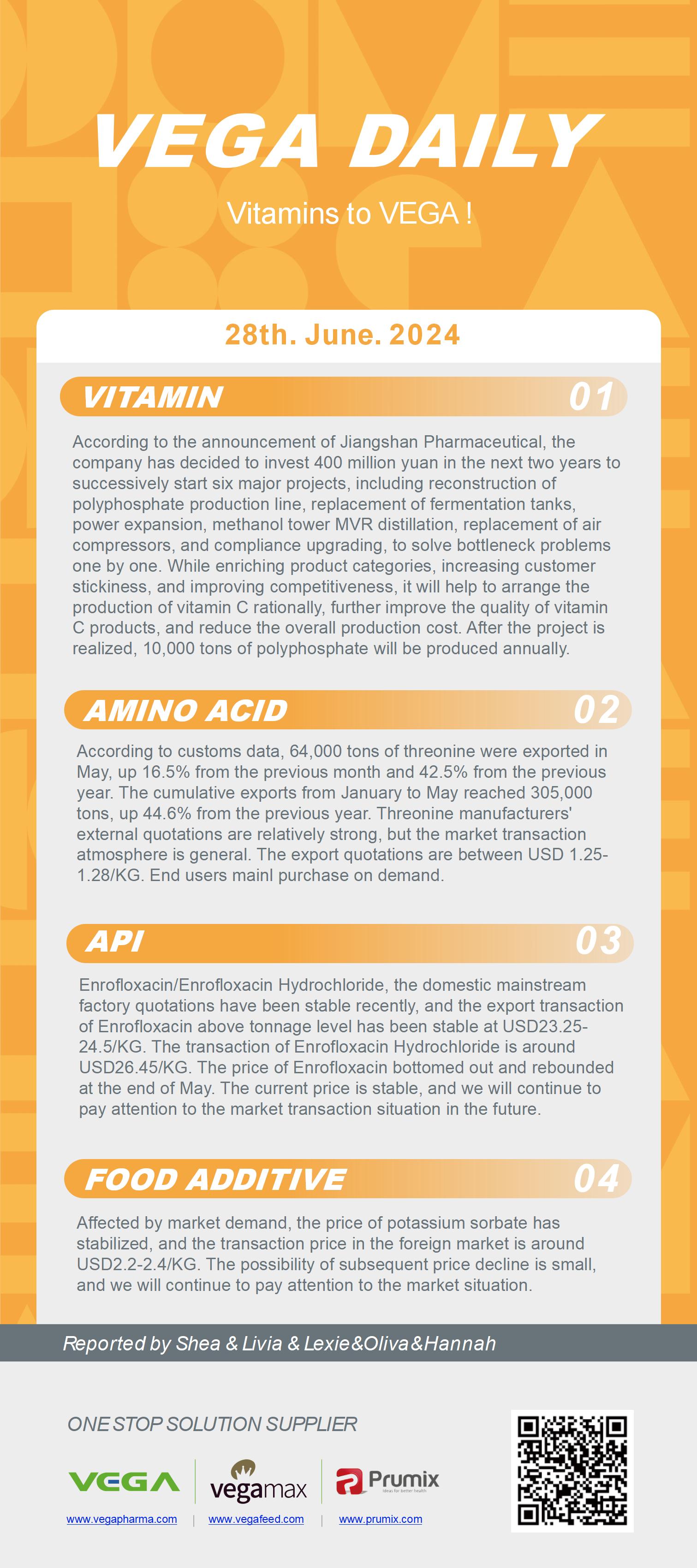 Vega Daily Dated on Jun 28th 2024 Vitamin Amino Acid APl Food Additives.jpg